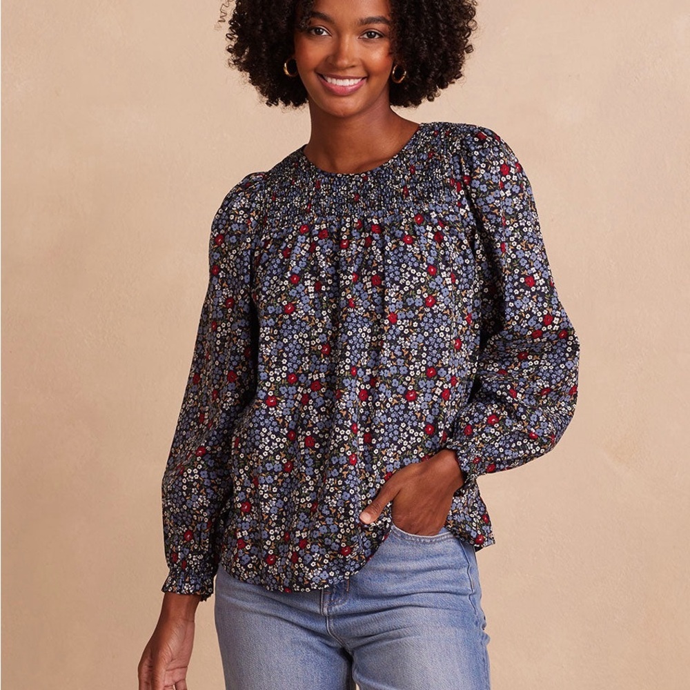 summersalt the perfect smocked floral cotton blouse